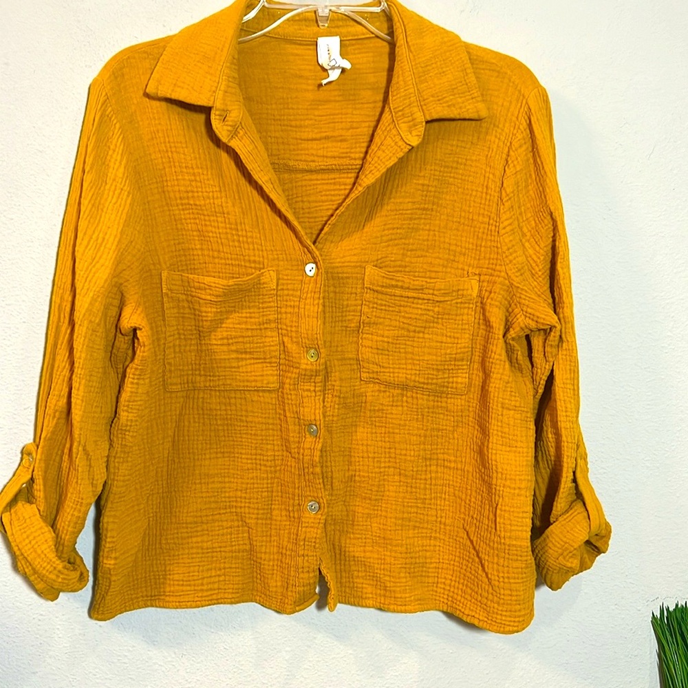 Amadi Golden Yellow Textured Button Up Top Medium